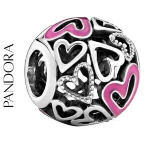 Pandora Sterling Silver Pink Openwork Freehand Heart Charm, New!